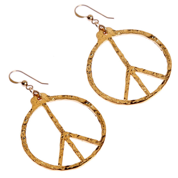 Hand Hammered Peace Symbol Gold-dipped Earrings on French Hooks
