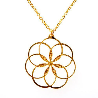 7 Rings of Peace Gold-dipped Pendant Necklace on 18" Rolo Chain (Wholesale)