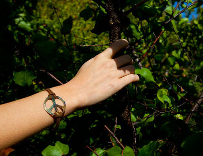 Hand Hammered Bold Peace Symbol Iridescent Adjustable Cord Bracelet