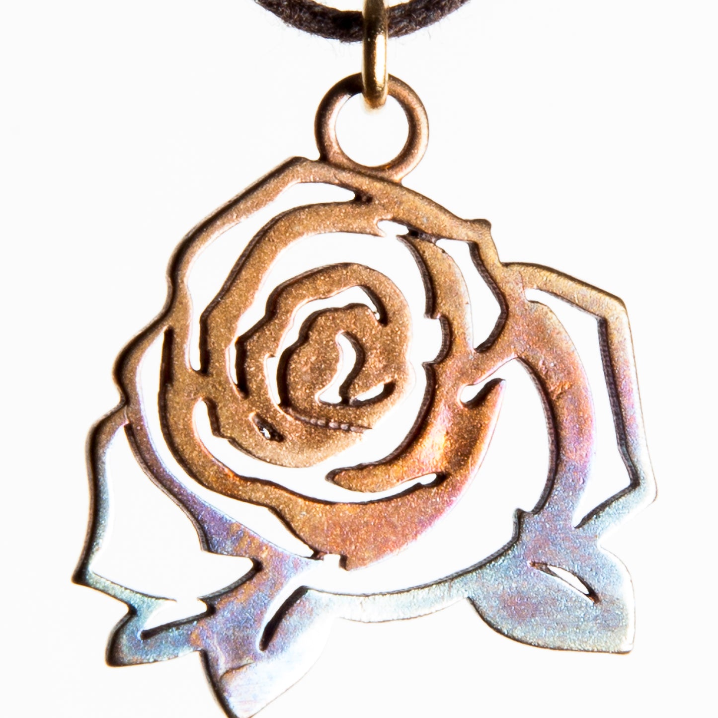 Mighty Rose Necklace in Iridescent Finish on Adjustable Natural Fiber Cord