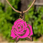 Mighty Rose Pink Pendant Necklace on Adjustable Length Natural Fiber Cord