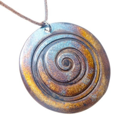 Spiral Iridescent Pendant Necklace on Adjustable Natural Fiber Cord - From  War to Peace