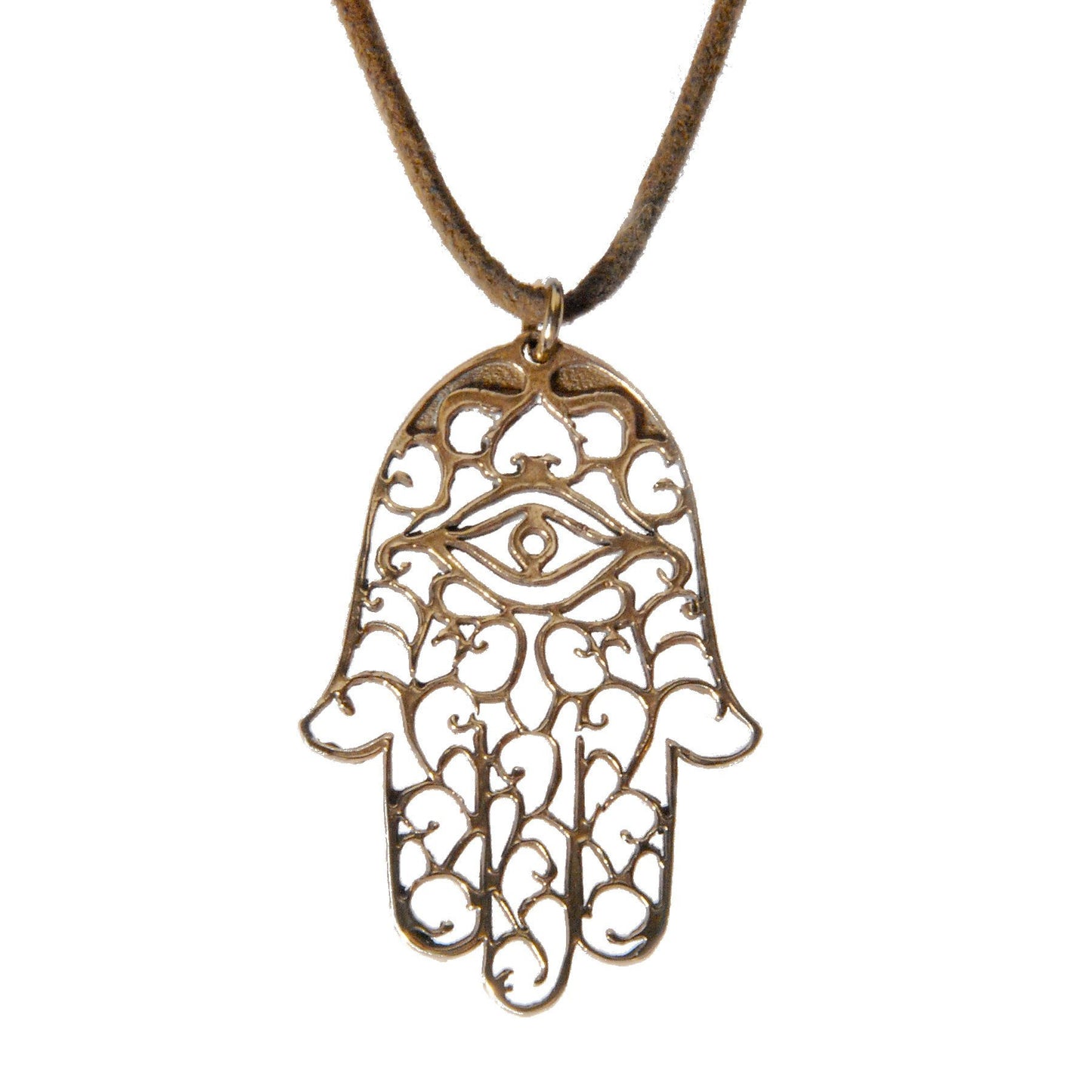 Hamsa Peace Bronze Necklace on Adjustable Natural Fiber Cord