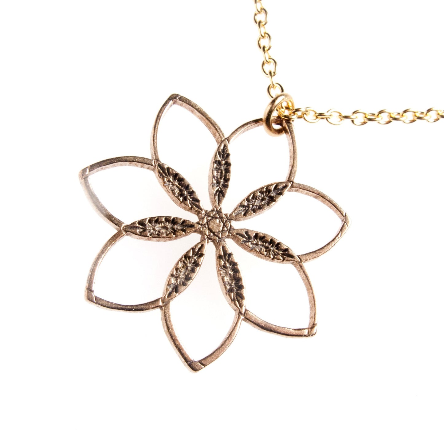 Flower Power! Peace Bronze Pendant Necklace on 18" Rolo Chain