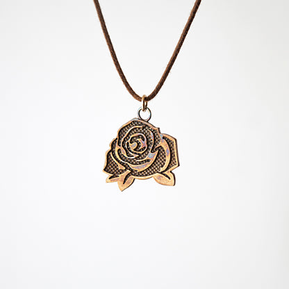 Mighty Rose Filled-In Pendant Necklace in Iridescent Finish on Adjustable Natural Fiber Cord