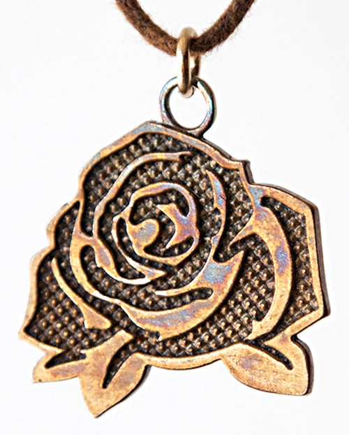 Mighty Rose Filled-In Pendant Necklace in Iridescent Finish on Adjustable Natural Fiber Cord