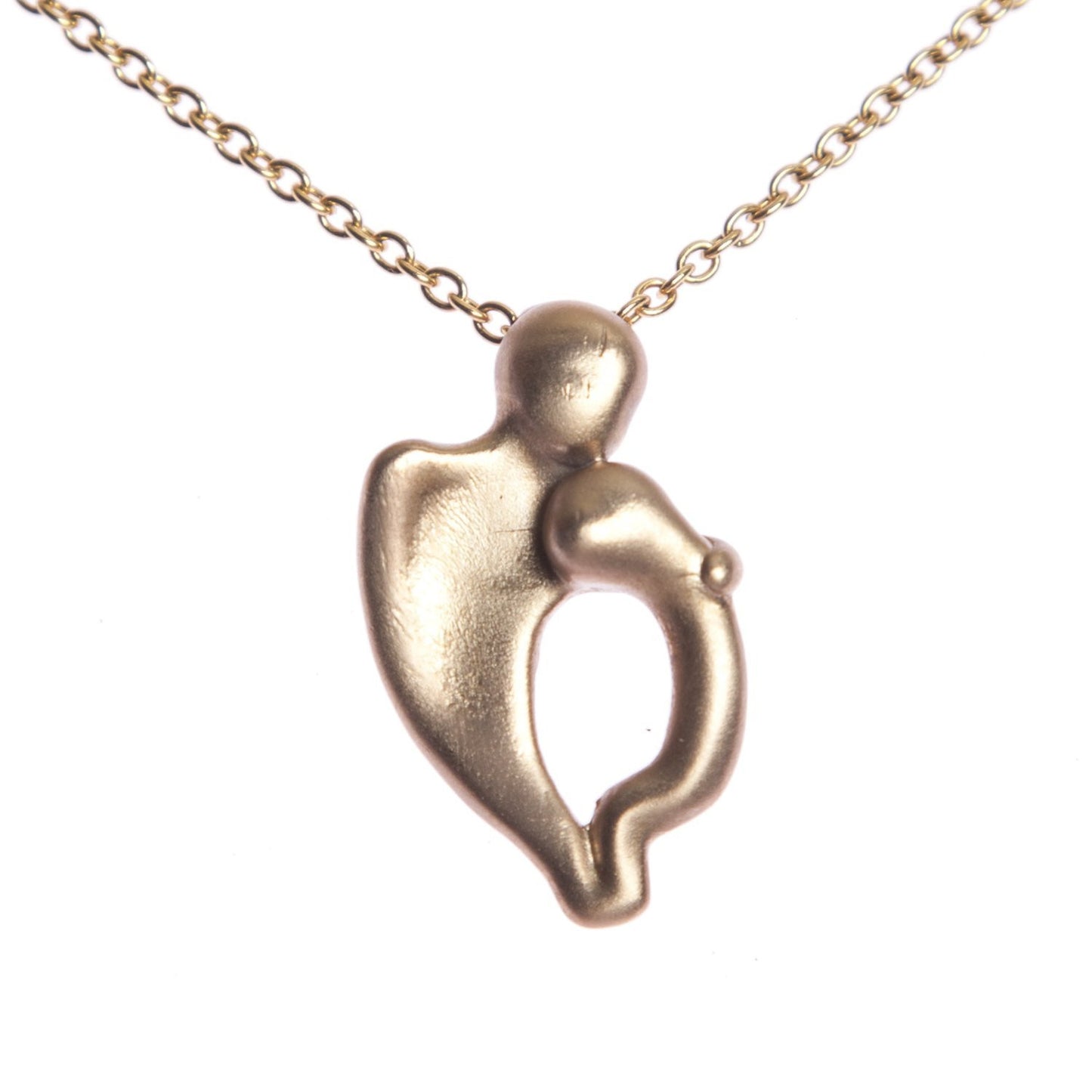 Mother and Child Pendant Necklace in Peace Bronze on 18" Rolo Chain