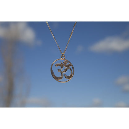 Om Peace Bronze Pendant Necklace on 18" Rolo Chain