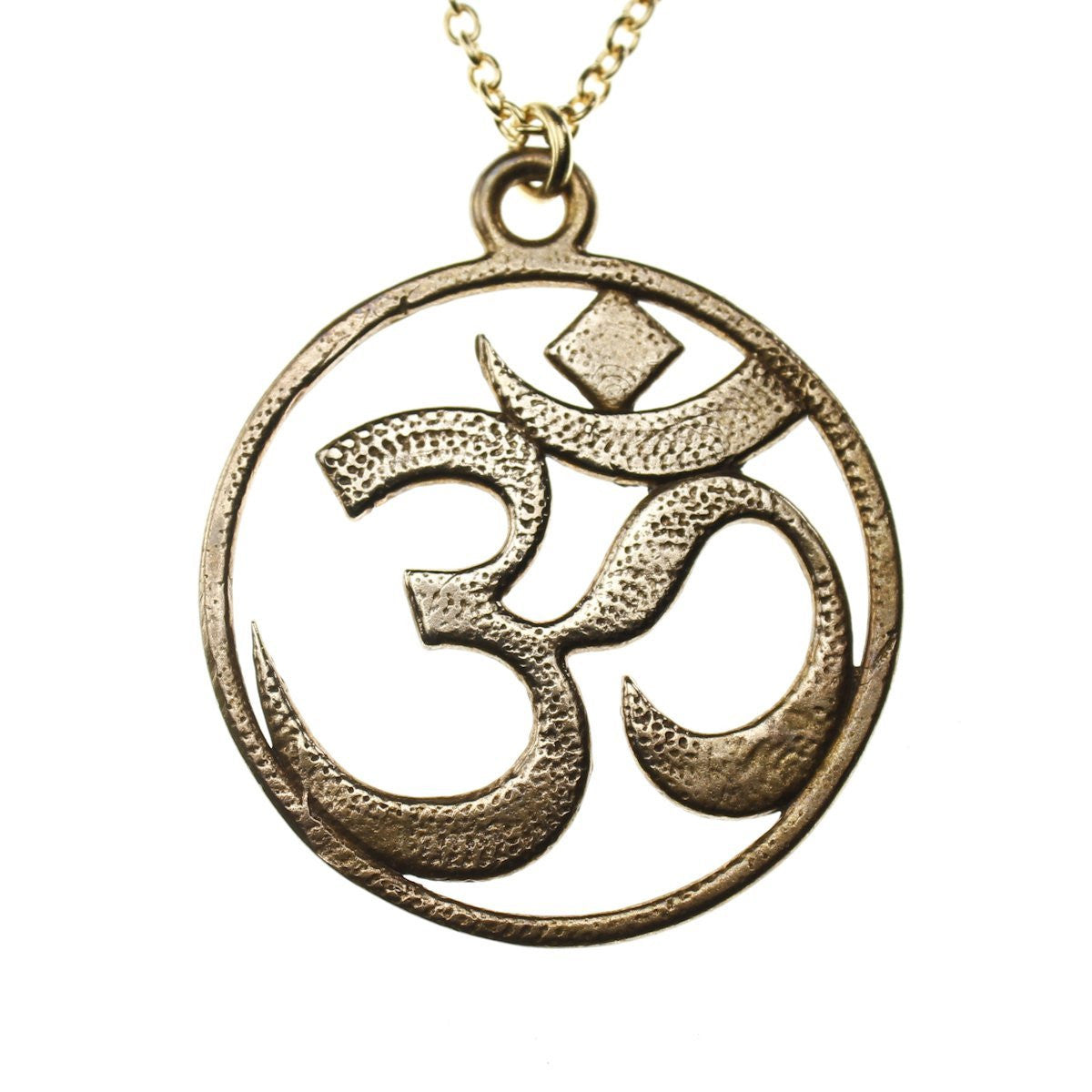 Om Peace Bronze Pendant Necklace on 18" Rolo Chain